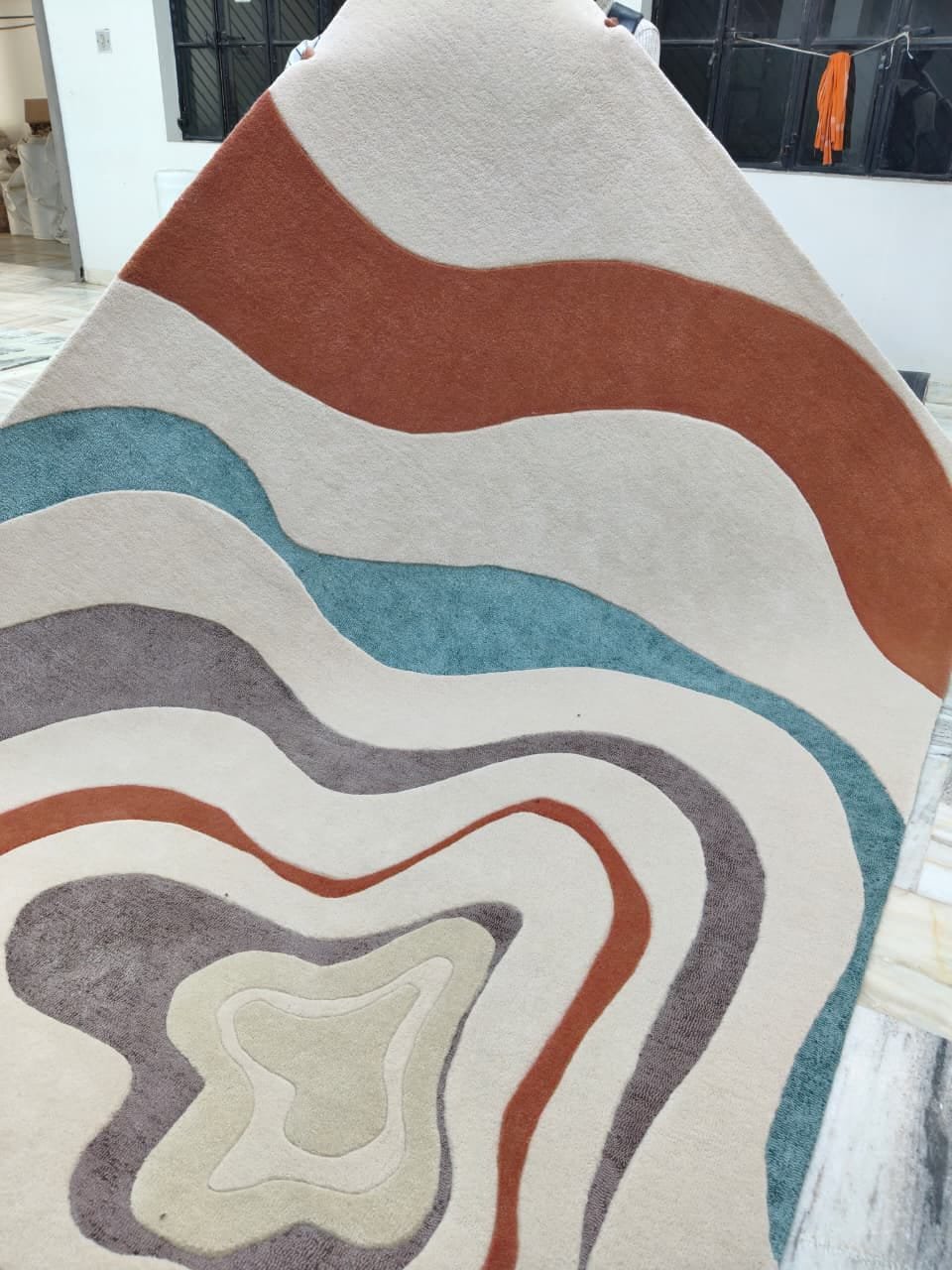Hand Tufted Modern Irregular Multicolor Layered Carpet - Image 4