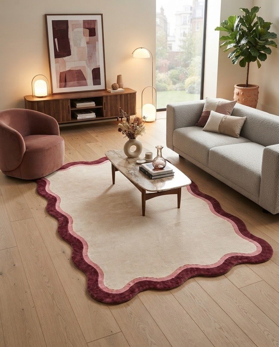 Aura Scallop Hand-Tufted Wool & Viscose Irregulor Rug - Image 2